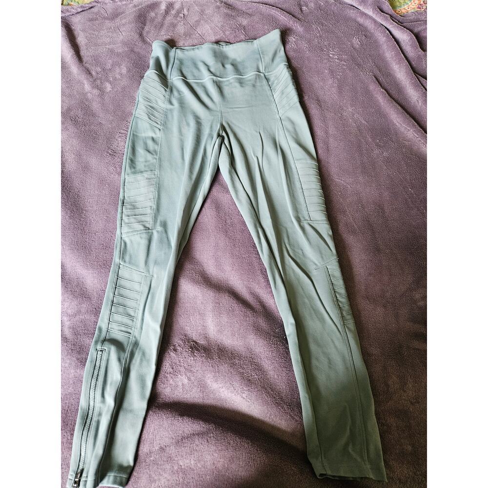 Athleta Sage Green Delancey Moto Tight‎ Leggings Zipper Ankle Women's Size M